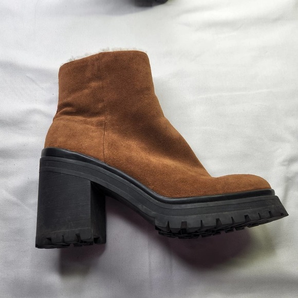 Rebecca Minkoff Milana Suede Booties Shearling Lined Chunky Block Heel Size 10.5 - Picture 3 of 13